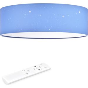 Navaris LED plafondlamp rond 22W �Ø 40 cm - Stoffen plafonnière met warmwit licht & sterreneffect - Dimbare LED lamp met afstandsbediening - Lichtblauw