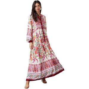 Trendyol Bordeaux Geweven Viscosejurk Met Bloemen Tctss24Eb00221