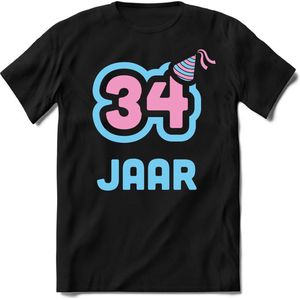 34 Jaar Feest kado T-Shirt Heren / Dames - Perfect Verjaardag Cadeau Shirt - Licht Blauw / Licht Roze - Maat XL