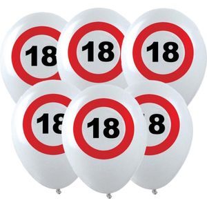 12x Leeftijd verjaardag ballonnen met 18 jaar stopbord opdruk 28 cm