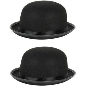 2x stuks zwarte verkleed bolhoed - Charlie Chaplin - Engelse heren bolhoed voor volwassenen - Carnavals feesthoeden