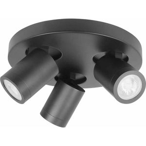 IP44 badkamer ronde spot Oliver | 3 lichts | zwart | kunststof / metaal | Ø 25 cm | badkamer lamp | modern / stoer design