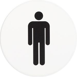 Wc bordje – Man – Rond – Acrylaat - Wit met Zwart – 10 x 10 cm – Toilet bordje – Deurbord – Zelfklevend