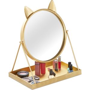 Relaxdays make up spiegel goud - met bakje - kleine opsmaakspiegel - epileerspiegel rond