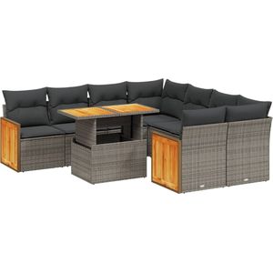 vidaXL 9-delige Loungeset - Grijs Poly Rattan Loungeset - Tuinlounge - Loungemeubels - Buitendecoratie - Pe Rattan