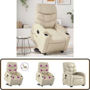 vidaXL Sta-op-massagestoel - Elektrisch - Kunstleer - Crème Elektrische Massagestoel - Sta Opstoel - Ergonomische Stoel - Relaxfauteuil - Lounge Stoel