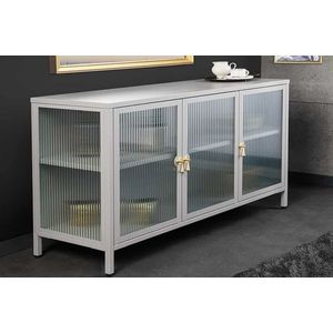 Modern dressoir AMSTERDAM 105cm grijs goud geribbelde glazen metalen vitrinekast - 43535