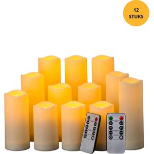 Lichtendirect - Led kaarsen 12 stuks – Kerstdecoratie- Met afstandsbedieningen – Bewegende vlam- Kerstverlichting- met Bewegende Vlam- Realistische LED kaarsen- Kerstcadeau