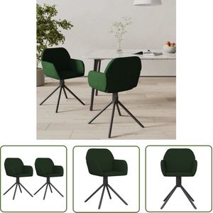 The Living Store Eetkamerstoelen Luxe Donkergroen Fluweel 54x58.5x79.5 cm - Draaibaar - Eetkamerstoelen - Velvet Meubilair - Donkere Fauteuils - Groene Stoffen Stoelen - Draaibare Stoelen