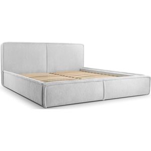 InspireME - Bed 04 - Tweepersoonsbed met Fluwelen Bekleding - 140x200 cm - Verstelbaar en Comfortabel - Pastelkleuren - Lichtgrijs (Poso 55)