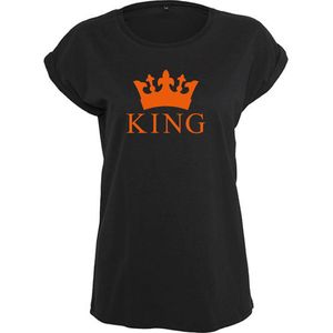 T-Shirts Dames King-Zwart - Oranje-XS