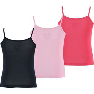 Apollo Meisjes Bamboe Singlet Hemden 3-Pack Blauw Roze Rood Spaghettibandjes Onderhemd - Maat 134/140