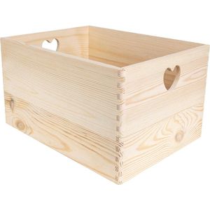 XXL Grote Platte Houten Krat-Doos Kist | 40 x 30 x 24 cm (+/- 1 cm) | met Handgrepen Hart | Perfect voor Documenten Speelgoed en Gereedschap | Vintage Stijl Wooden crates