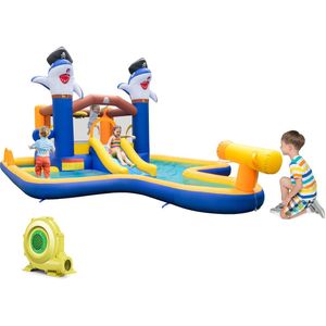 COSTWAY Springkasteel met droog-/waterglijbaan, springgebied, kinderbadje, waterkanon, basketbalkorf en boksspel, Bouncy Castle voor kinderen, 578 x 408 x 250 cm