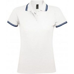 SOLS Dames/dames Pasadena getipt korte mouw Pique Polo Shirt (Wit/Navy) (Maat M)
