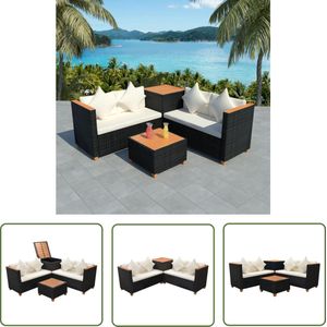 The Living Store Rattan Tuinmeubelset - 118 x 60 x 70 - Zwart en CrÃ¨mewit