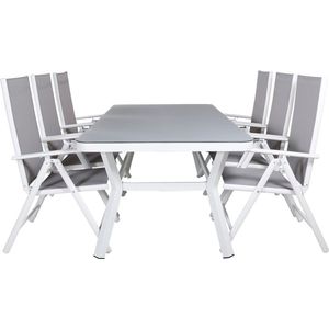 Virya tuinmeubelset tafel 100x200cm en 6 stoel Break wit, grijs.