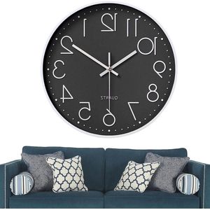 Moderne geruisloze wandklok - kwarts - ideaal voor kinderen - 30 cm - zwart/wit
