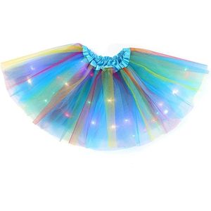 LED Rokje / Tutu Mini - Regenboog Blauw - Met Gekleurde RGB Verlichting