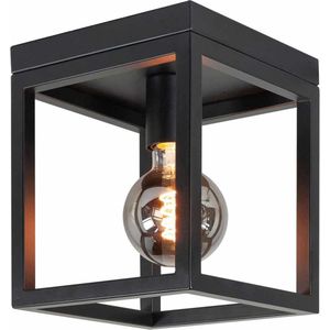 Zwarte vierkante plafondlamp | zwart | metaal | 20x20x25 cm | woonkamer lamp | modern design