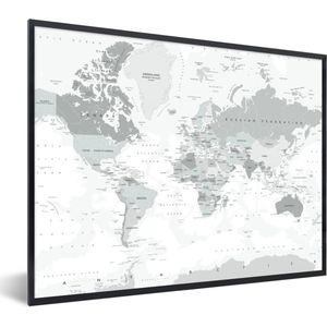 Fotolijst incl. Poster - Wereldkaart - Wit - Grijs - Aarde - 80x60 cm - Posterlijst