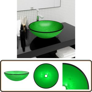 vidaXL Wasbak - 42x14 cm - Groen Gehuld Glas Badkamermeubel - Wastafel - Badkamerspiegel - Glazen Wastafel - Modern Design