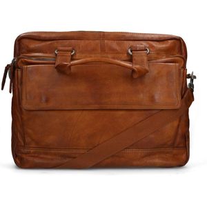 Manfield - Cognac leren laptoptas 16 inch