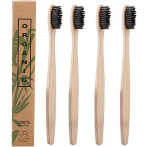 Bamboe Tandenborstels |Set Van 4 Tandenborstels | Medium soft | Biologisch Afbreekbaar | Zwart