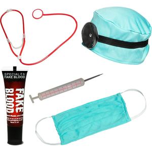 Dokter/chirurg ziekenhuis verkleed set - accessoires 6-delig - kunststof - met bloed en grote spuit