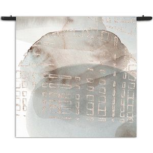 Velours Wandkleed Abstract Rustige Tinten met Accent 01 Rechthoek Vierkant XXL (180 X 180 CM) - Wandkleden - Met roedes