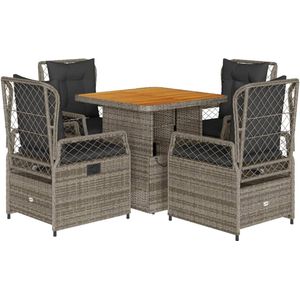 vidaXL 5-delige Tuinset met kussens poly rattan grijs - Tuinset - Tuinsets - Loungeset - Tuintafel