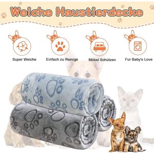 huisdierdeken voor hond of kat, zachte afwerking, zware winterdeken, fleece deken gezellig kattenbed, grijs (2 stuks) + blauw (1 verpakking), 80 x 60 cm