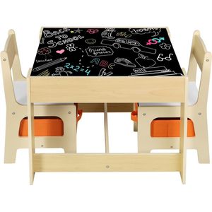 1 kindertafel + 2 stoelen met opbergruimte voor kinderen -Tafels en stoelen in MDF en non-woven SG002