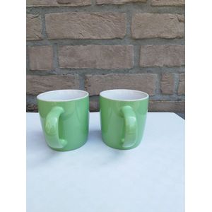 Argon - Set van 2 koffie/thee tassen/mokken/koppen - 350 ml - lichtgroen/wit - hoge volumekorting