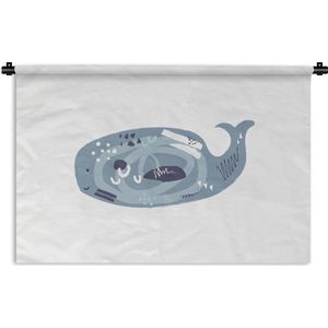 Wandkleed - Wanddoek - Walvis - Grijs - Pastel - 150x100 cm - Wandtapijt