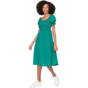 Trendyol Oranje Midi-Geweven Jurk Met Skater-/Balletopening En Ballonmouwen Twoss22El1768