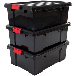 IRIS Powerbox Opbergbox - 43L - Kunststof - Zwart/Rood - Set van 3