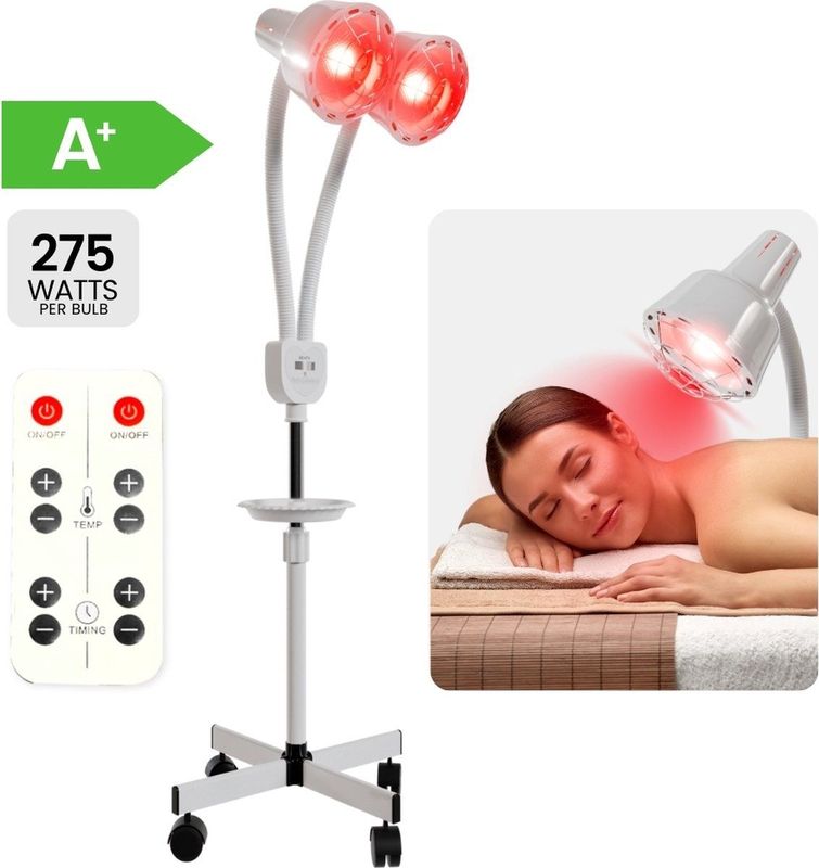 Resty® Infraroodlamp - 550W Rood Licht Therapie - Warmtelamp voor Spieren, Gewrichten, Pijnverlichting & Huidverbetering - Red Light Therapy met 360° Draaibare Kop & Timer - Verwarming - Verwarmingspaneel - deken - infrarood - Fibromyalgie