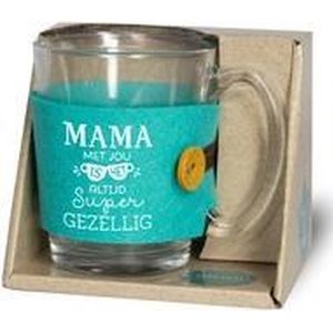Moederdag - Theeglas - Mama met jou is het altijd super gezellig - Gevuld met verpakte toffees - Voorzien van een zijden lint met de tekst ""Speciaal voor jou"" In cadeauverpakking met gekleurd lint