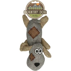 Country Dog Nelly – Honden speelgoed – Honden speeltje met piepgeluid – Speeltje met krakend materiaal - Honden knuffel gemaakt van duurzame materialen – Dubbel gestikt – Extra lagen – Voor trek spelletjes of apporteren – Grijs/Bruin – 24cm