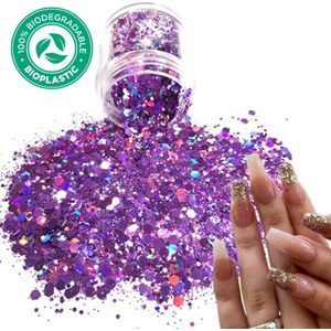 Chunky Glitters (Paars) [Volume 8g - Festival Glitter Outfit Nagel Decoratie Versiering - Manicure Kunstnagels Nepnagels Acryl Nagels - Kinderen Volwassenen Dames Glitters]