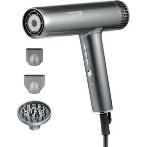 VEVOR 21 x 5 x 22 cm Negatieve Ionen Föhn, Intelligent Omgekeerd Zelfreinigend Mechanisme, Met 3 Warmte-instellingen, 3 Windsnelheden, Maximaal Luchtvolume 23 m/s, Met LCD-display, Donkergrijs