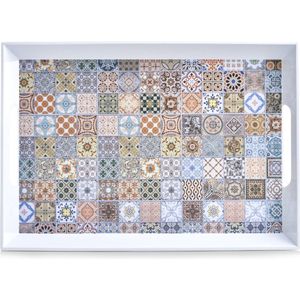 Zeller Serveerblad/Dienblad - 2x - Wit - met Mozaiek Print - Kunststof - 50 x 35 cm - dienbladen