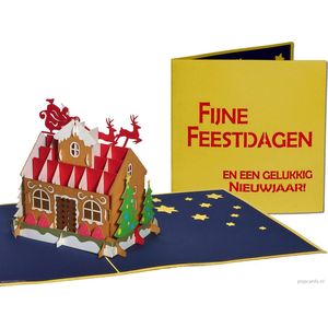 Popcards popupkaarten - Kerstkaart Huis Kerstman met Arrenslee Cadeautjes Kerstboom Sneeuw pop-up kaart 3D wenskaart