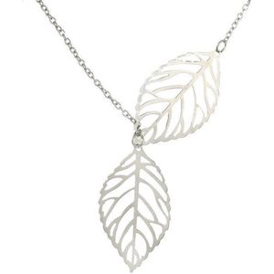 24/7 Jewelry Collection Ketting - Dubbele Veer - Blad - Zilverkleurig - 45cm