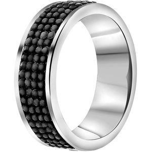 Lucardi Dames Ring hematite kristal - Ring - Cadeau - Staal - Zilverkleurig