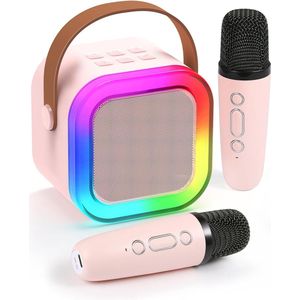 AnyPrice® Kleurrijk Karaoke Set - Geluidssysteem - 2 Microfoons - Draadloos voor Volwassenen en Kinderen - Bluetooth - Roze