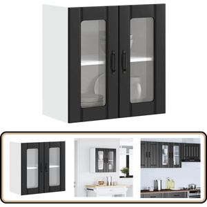 vidaXL Keukenwandkast - Glazen deur - Zwart - 60x31x60 cm Keuken Kast - Wandkast - Opslagoplossing - Keukeninrichting - Zwarte Keuken
