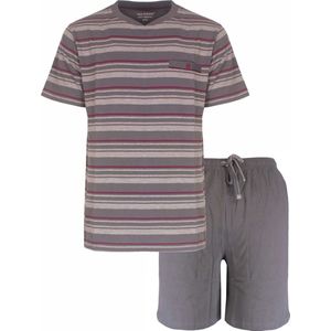 Paul Hopkins Heren Shortama - Pyjama Set - Gestreept - 100% Katoen - Grijs - Maat M