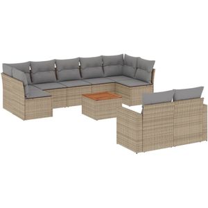 vidaXL Loungeset - 10-delig - Poly rattan - Beige Loungeset - Tuinlounge - Buitendecoratie - Lounge Set - Tuinmeubels